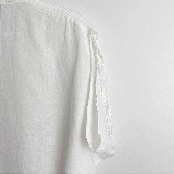 Sara Roka White Linen Button Down Blouse Sz Medium - Picture 3 of 15